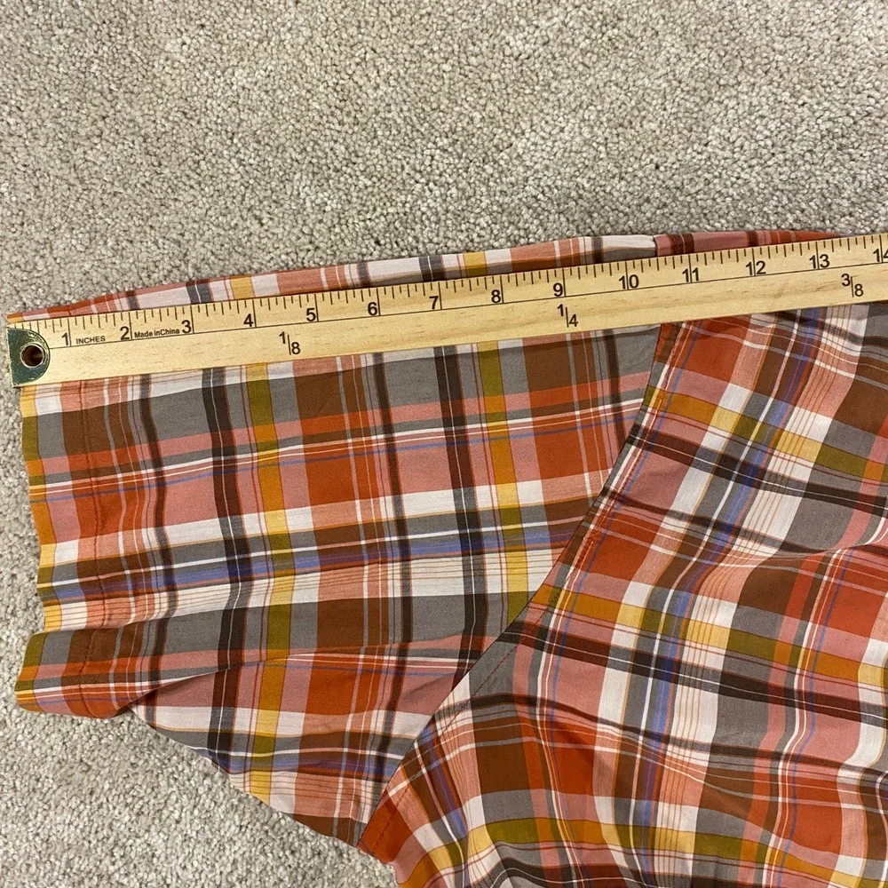Orvis Button Up Shirt Mens XL Orange Plaid Classic Fit Linen Blend Short Sleeve - Picture 8 of 10